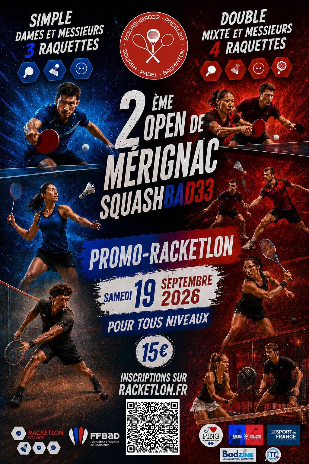 Affiche de 19/09 - 2ème open de Mérignac (promo-racketlon) (33)