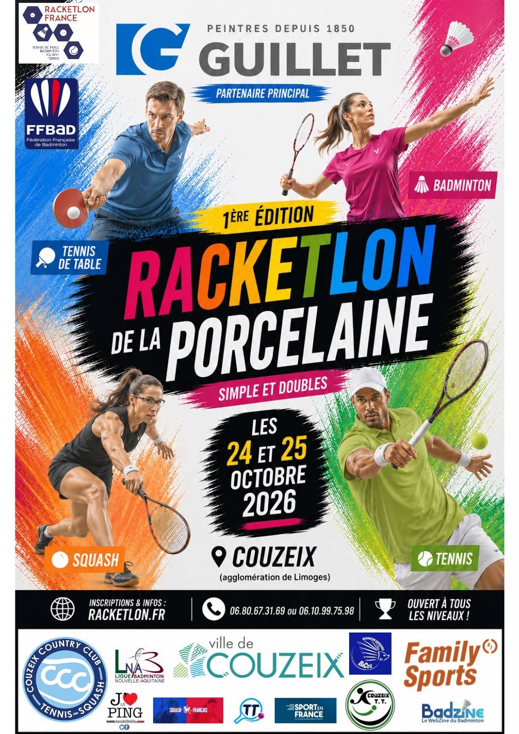 Affiche de 24-25/10 1er Racketlon de la Porcelaine Couzeix (Limoges) (87)