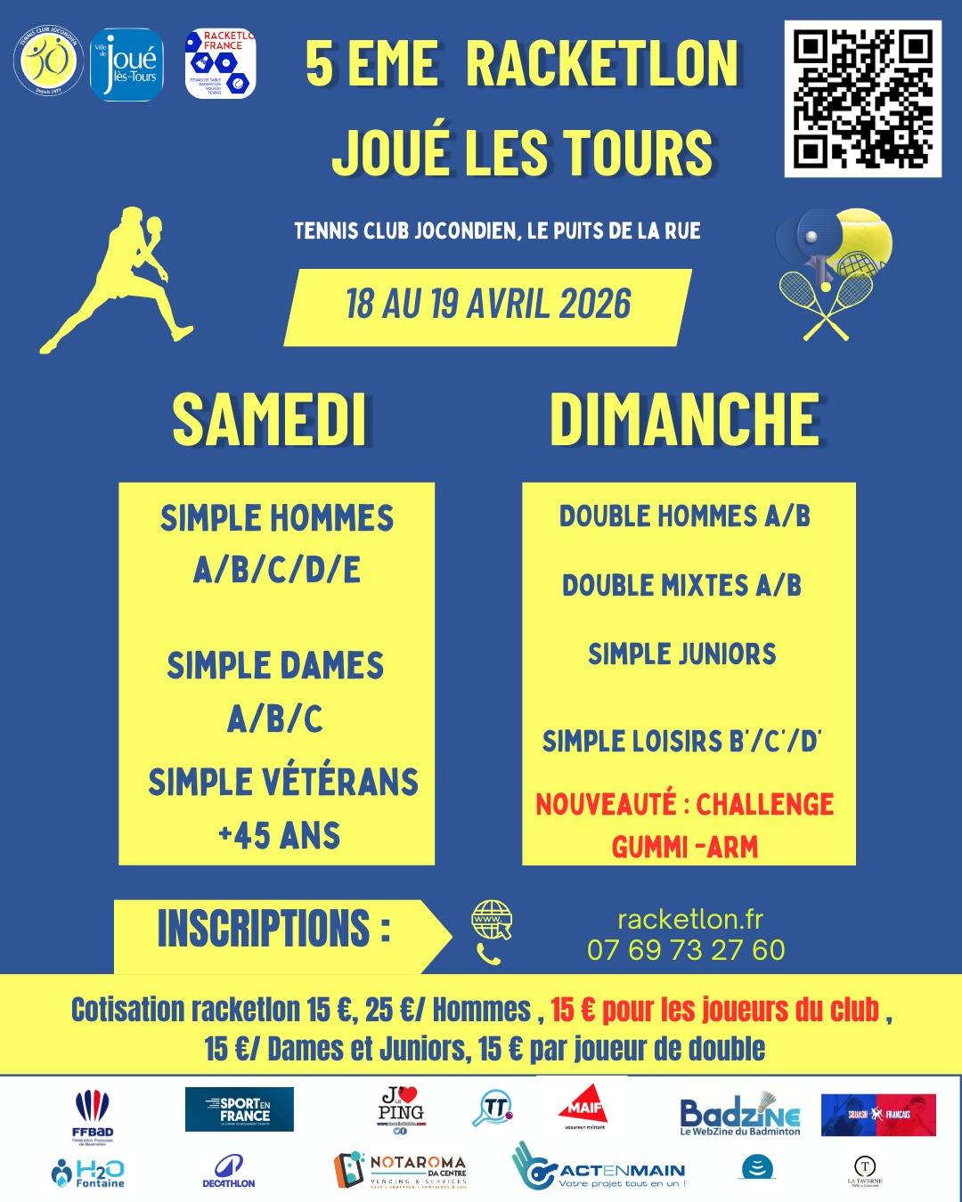 Affiche de 18-19/04 - 5ème Racketlon de Joué les Tours